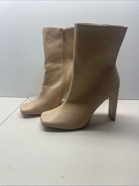 Fashion Nova Beige Square Toe Block Heel Ankle Boots